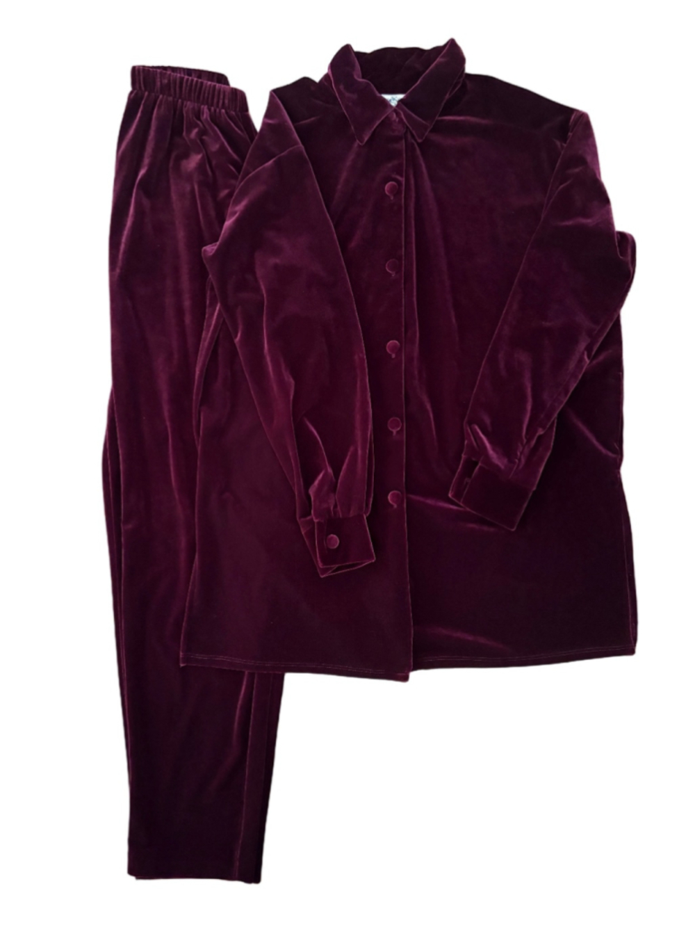 VTG Hillard & Hanson 2pc burg strtch velour pantsuit SZ M Y2K